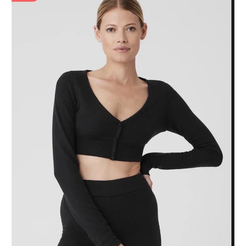 Alo Yoga Alolux Cropped Me Time Cardigan Black Size XS/S‎ Athleisure Activewear